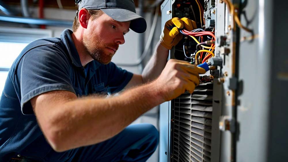 technician tinkering with an AC control board